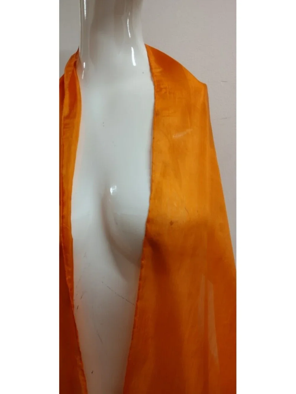 Vintage 1970s Silk Scarf Long Fringe Rich Orange Hippie MADE IN INDIA 100% SILK